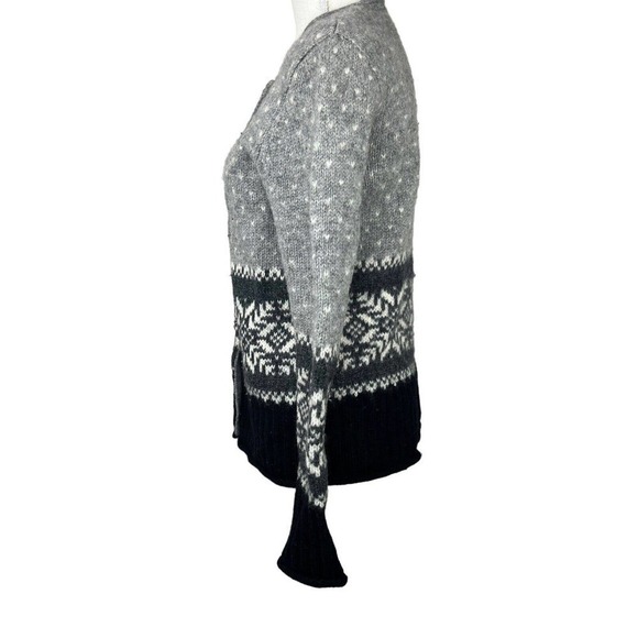 Eddie Bauer Vintage Gray Black Fair Isle Nordic Wool Cardigan Sweater S - Picture 10 of 14
